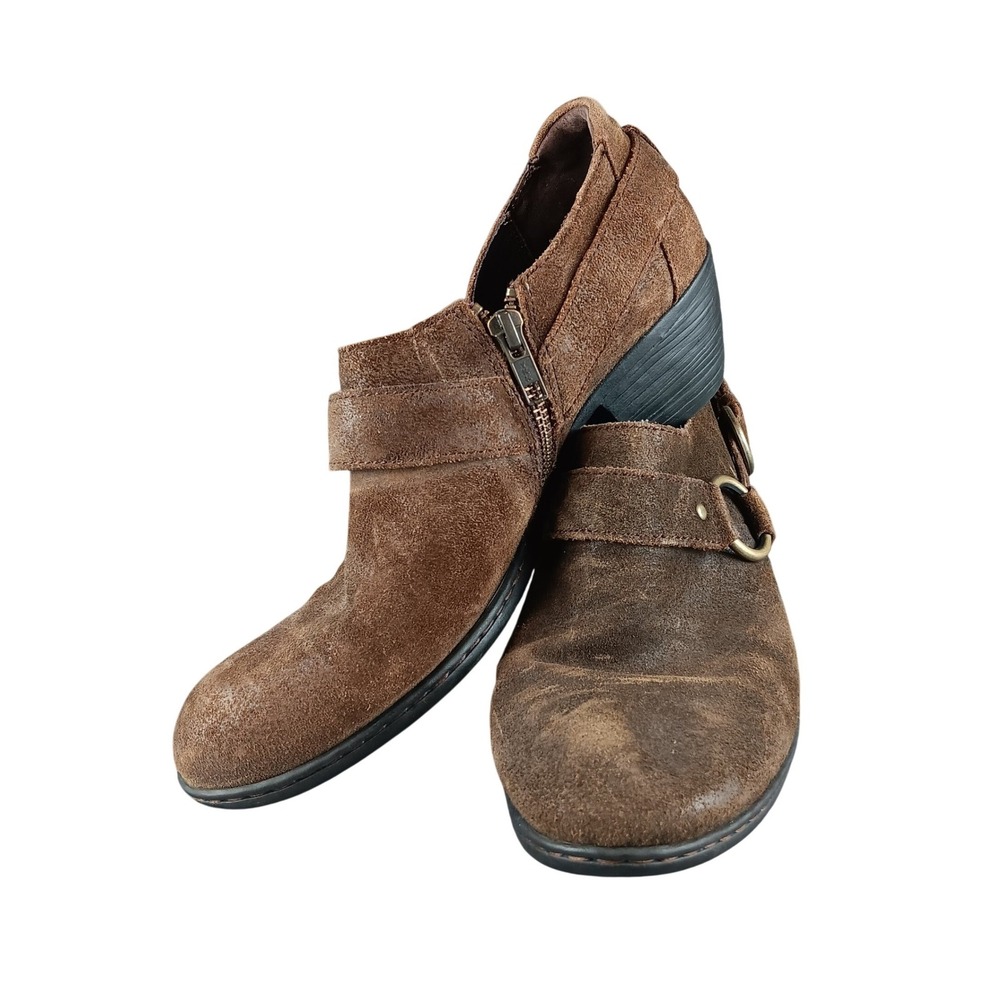 Born Ankle Boots Brown Suede Side Zip Buckle Detail Women's Size 8 M W